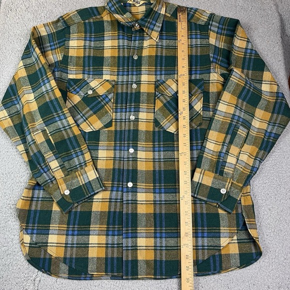 VTG 70s Woolrich Green Yellow Blue Plaid Long Sleeve Shirt USA Made Button Up - Picture 5 of 7